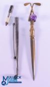 2x Early Golfing Related Items to incl Brass Letter Opener mounted with crossed golf clubs and
