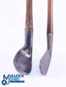 2x Carruthers bore through Patent clubs - both with short stout hosels, a long shafted heavy soled