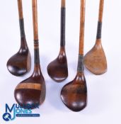 5x Assorted woods to incl' large head stripe top driver stamped Forgan Gold Medal with alloy sole