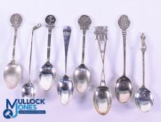 Interesting Collection of English Golf Club Silver Teaspoons (8) - with a selection of various