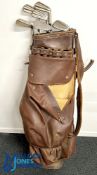 Period Leather Golf Bag with 12 sections for clubs, in need of some repair with a loose handle,