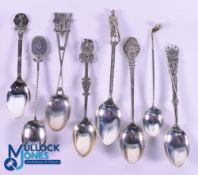 Interesting Collection of Various English Golf Club Silver Teaspoons (9) to incl Wildernesse Golf