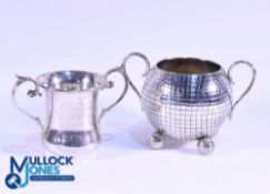 Square Mesh Golf Ball Style Hallmarked Silver Sugar bowl with double handle, together with 'Glen