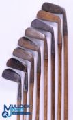 8x Various Irons incl Putting Cleek, Mid Irons and Mashies - 6x with period hide and leather grips -