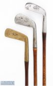 3x early C Gibson Westward Ho! SMF golf clubs - to incl fine wide sole mashie stamped with both