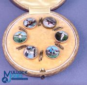 Edwardian Gentleman's Waistcoat Sports Themed Buttons Set, a set to include football, rowing,