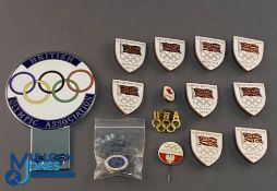 1972 Great Britian Olympic Team Enamel Badges: a British Olympic Association car badge, a
