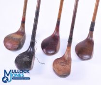 5x Assorted socket neck woods - to incl' D Anderson & Son St Andrews light stained persimmon driver,