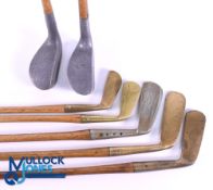 7x Assorted Putters and irons - to incl' 2x alloy mallet head putters Braid Mills with crown topline