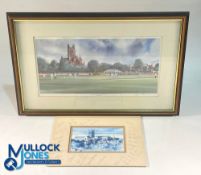 Terry Harrison Worcester County Ground Cricket Print, signed by the artist - framed and mounted -