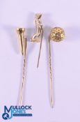 Collection of Various Gold and Gilt Golfing Tie Pins (3) Gold Tee hallmarked London 1963 (overall