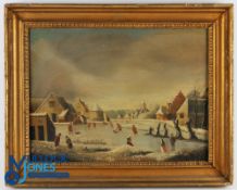Early Dutch Golfing Scene circa 15thc - oleograph on canvass artist unknown - from a version of golf