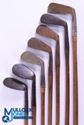 7x Various James B Halley & Co London Made Irons and Putter to incl Mid Irons, Mussel back Iron,