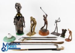 Golf Collectibles - a mixed lot to include golfer wine bottle holder, cast iron golf ball fire poker