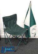 The Masters Golf Chair and Umbrella - features a Green Folding Chair with Emblem to rear of back