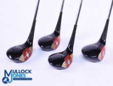 MacGregor Tourney persimmon woods (4) includes a 1,2,3 and 4 woods, with decorative red fibre face