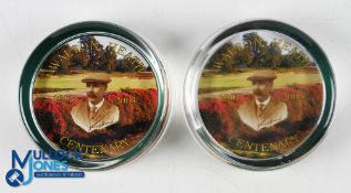 2x 2003 Walton Heath Golf Club Centenary Glass Desk Paperweights - with colour view of the Course