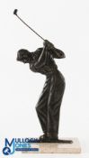 Period Metal Golfer Figure cast aluminium, a good-looking double-sided figure on marble base, with