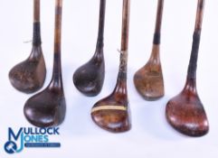 6x Various Socket Head Brassies- to incl 3x large headed spoons with full face triangular leather