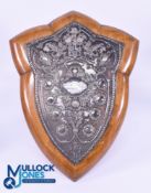Rare 1907 Bernard Darwin Winners Golf Trophy - white metal embossed golfing shield with engraved