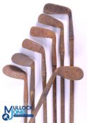 Restoration - 7x Assorted irons - incl' left hand Fairlie's Patent anti-shank niblick by Tom