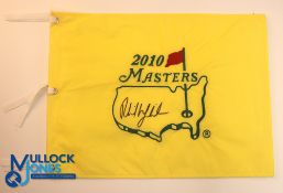 Autograph - Signed Phil Mickelson (Winner) 2010 Masters Golf Pin Flag signed to the front in ink,