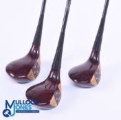 Paul Gibson Master Club Maker hand made dark stained persimmon woods (3) features 3,5 and 7 wood,