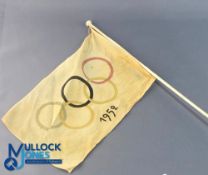 1952 Olympic Games Helsinki Desk Flag Pennant - 51cm tall on a marble base with Olympic 1952