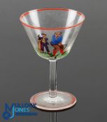 1920/30s Hand Painted Golfing Scene Cocktail Glass - with amusing golfing scene - overall 4.5