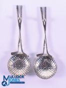 Fine Pair of Matching White Metal Golf Club Wine Tasting Spoons - with early 19th c style golf
