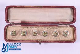 Scarce set of Six Gentleman's Golfing Dress Shirt Studs in the original case c1900 -1/2