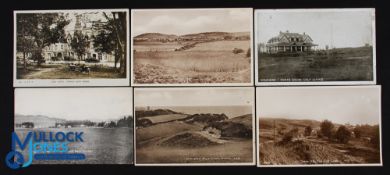 6 Golf Club Links Postcards, to include a real photocard of Cleeve Hill, printed cards Royal Links