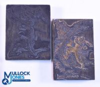 2x Interesting Artist's Wartime Golfing Printers Block Plates possibly Punch or another period