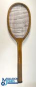 c1910 Geo G Bussey Eugenia Wooden Tennis Racket, with convex wedge to neck, original gut strings,