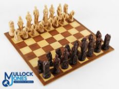 Resin Golf Themed Chess Set, well-made complete set with an inlayed wooden folding board, all with