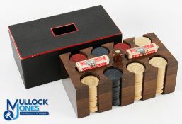 Vintage 1930s Bobby Jones Poker Chip Set, in wooden storage rack, with 2 sets of Bee playing