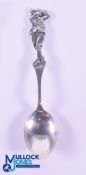 Fine and Rare Harry Vardon Style Silver Golfing Teaspoon - detailed golfing figure on both the front