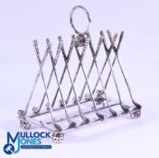 Golf Club Design silver plate Toast Rack - constructed with crossed club formation on golf ball