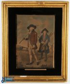 Early Blackheath Golfers Glass Framed engraving - mounted in a period black and gilt glazed