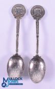 Fine Pair of Early 20thc Sandwell Golf Club Silver Golfing Embossed Teaspoon Bowls - with the club's