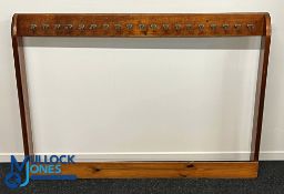 Wood Golf Club Display Stand: scratch built stained wood stand with metal clips for 19 clubs -