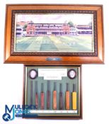 Terry Harrison Lord Cricket Ground Pint, in wooden frame - size #23cm x 53cm, plus a resin framed