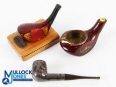 Hugh Dewar Troon Golf Club pipe rest/Ashtray in the shape of a driver, a plinth mounted wood golf