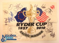 Autographs - Multi-signed 2010 Ryder Cup Celtic Manor Golf Pin Flag signed in ink to front