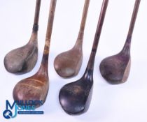 5x Assorted socket neck woods - incl' large head stripe top driver stamped J Murray, Forgan St