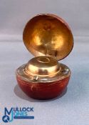 Unusual c1900 Vintage Cricket Ball Shaped Novelty Inkwell, a leather cased cricket ball with glass
