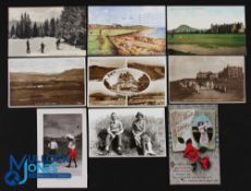 9 period Golf Postcards: a collection to include real photocards of Pitlochry, Lundin Links, Grand
