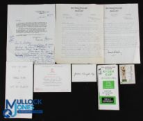 1949-1961 Ryder Cup Ephemera: to include a Ryder Cup dinner plan with lists of guests held at the