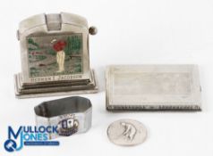 Group of 4x Golfing Related Items - Kay-Ess, West Germany table lighter with enamelled golfer