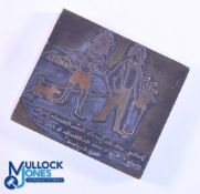 Interesting Artist's Golfing Printers Block Plate - featuring a golfing couple with dialogue 